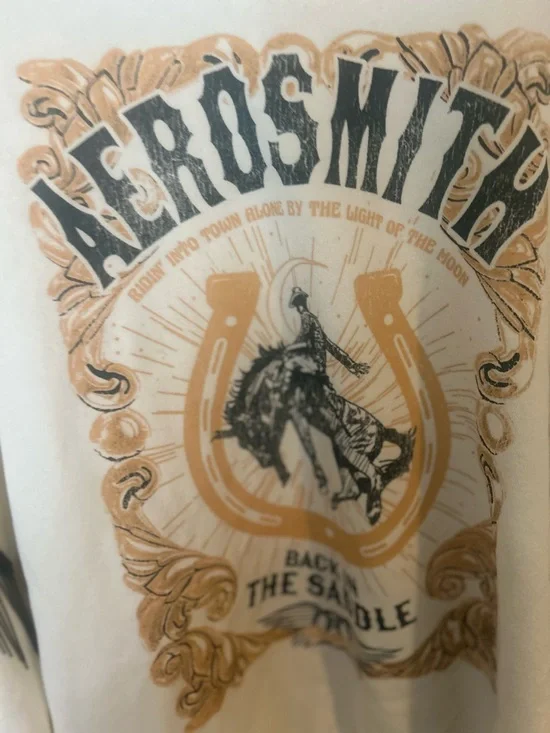 Aerosmith Fringe Band Pullover
Sweatshirt Oversized Horse
Western Cream Sz Large - Picture 6 of 10